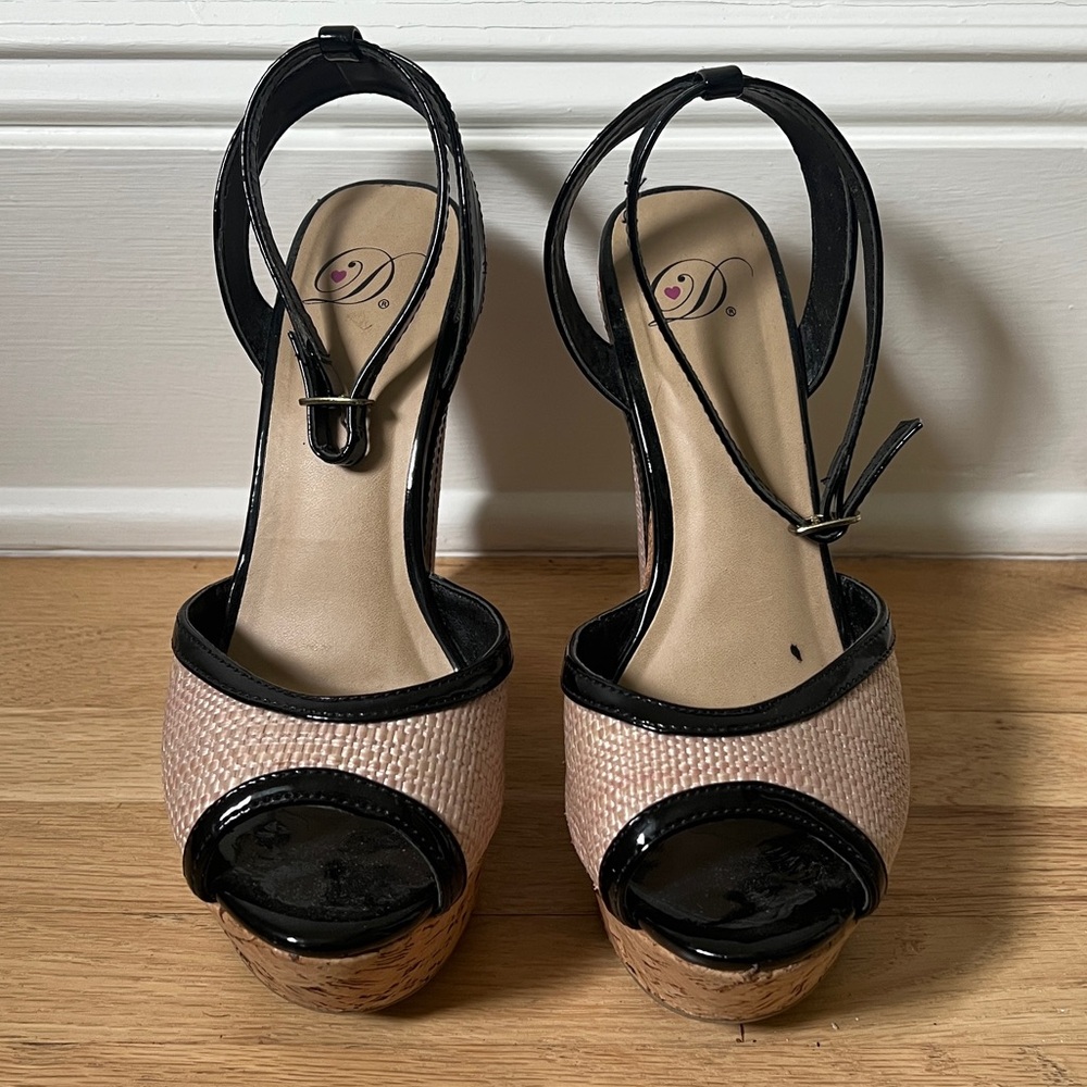 Black & Nude Wedge Cork Sandal